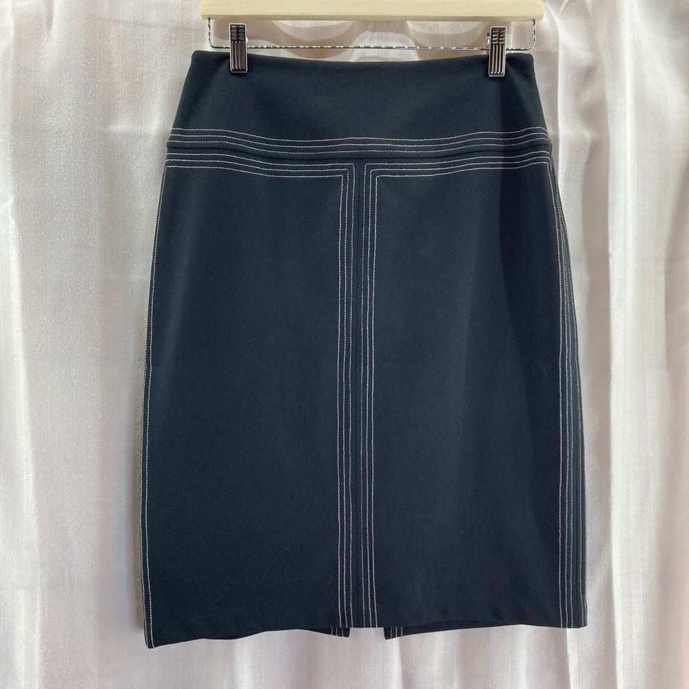 Express Black Pencil Skirt White Stitching Career‎ Business Professional NWT